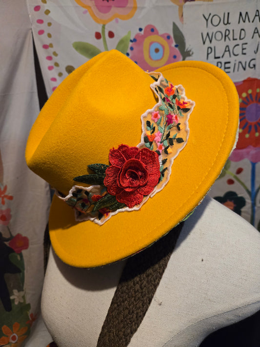 Upcycled Kantha Rose Embroidered Hat