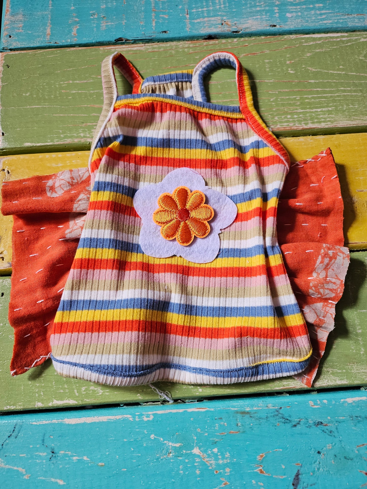 Upcycled Striped Flower Kantha Dog Tee