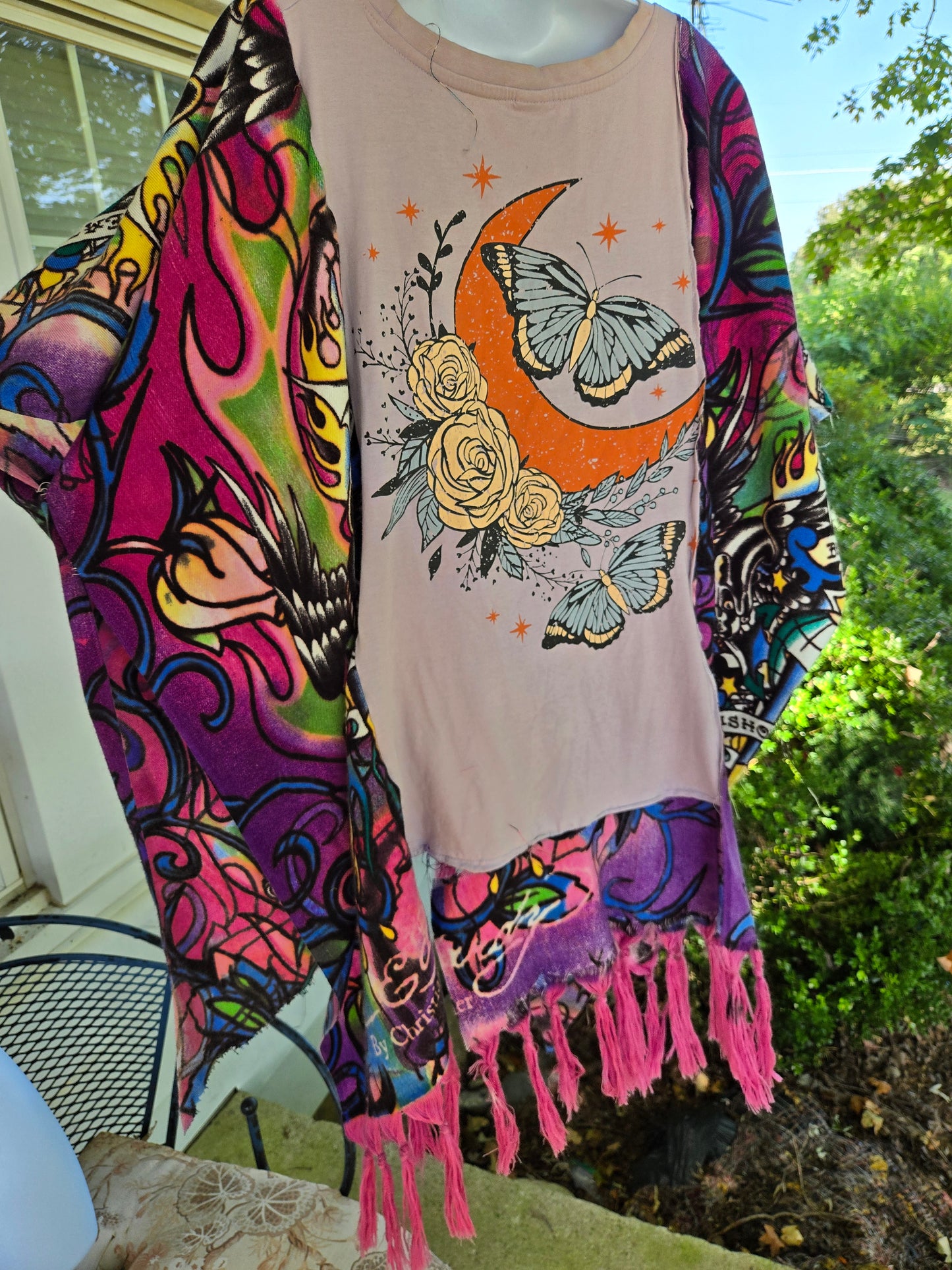 Upcycled Butterfly Ed Hardy Scarf Tee