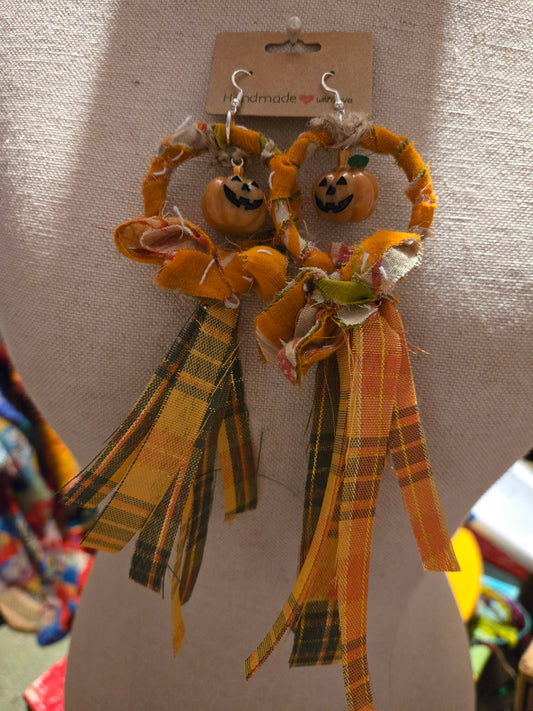 Upcycled Pumpkin Hoop Earrings