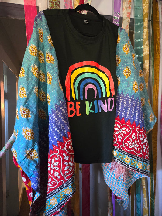 Upcycled Pride Be Kind Kantha Tee