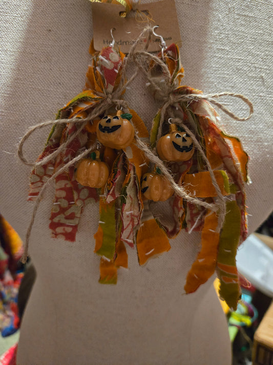 Upcycled Pumpkin Fall Tassel Earrings