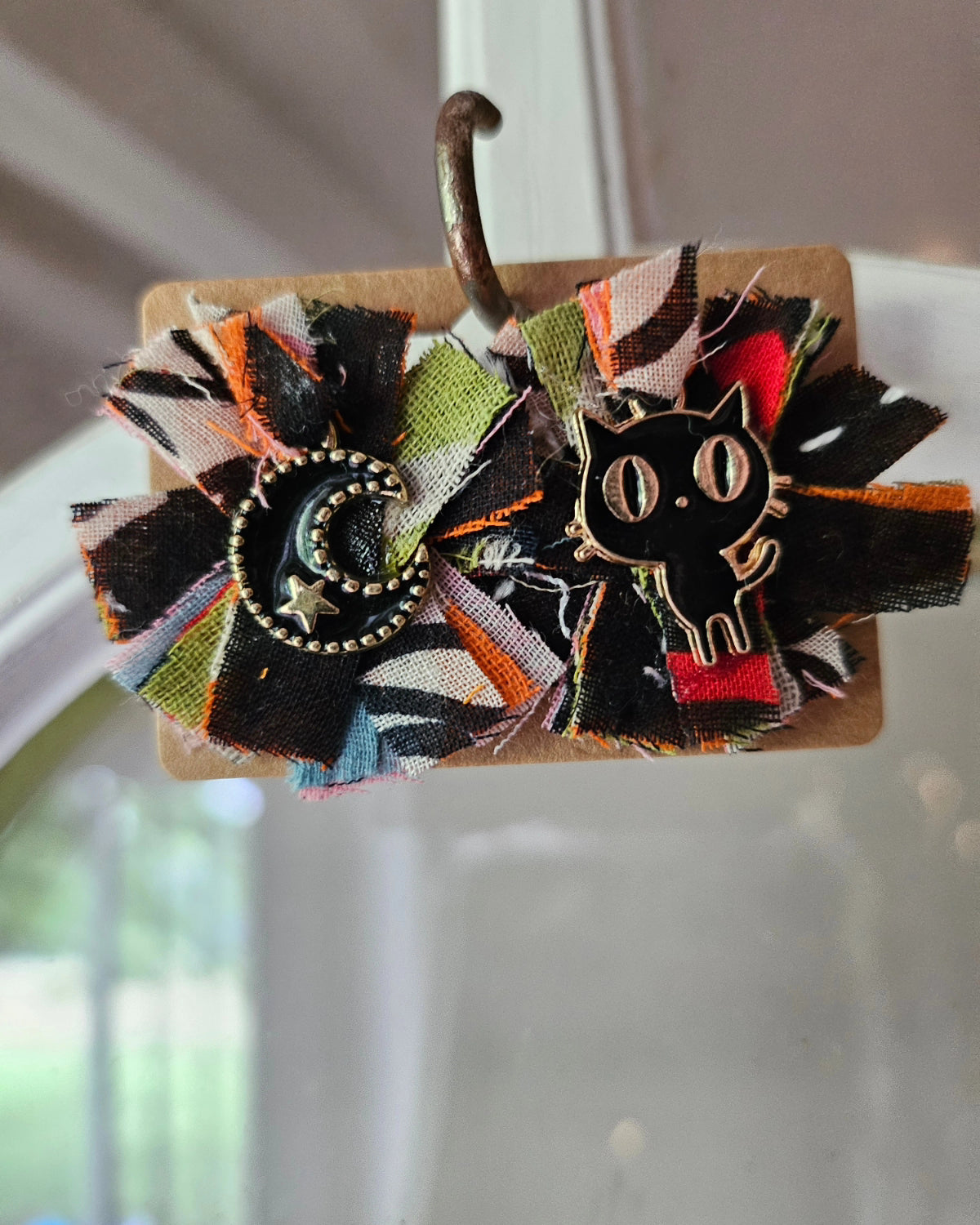 Upcycled Cat and Moon Kantha Earrings