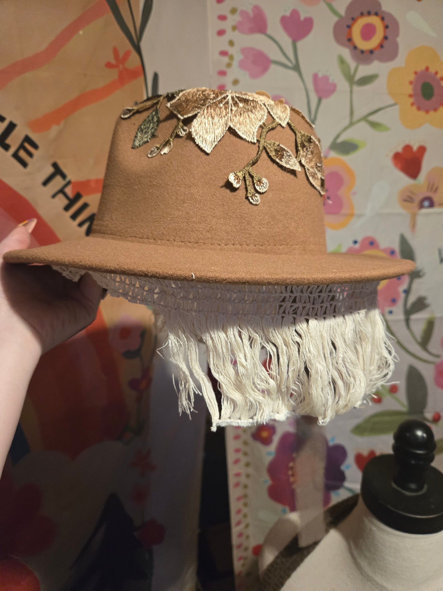 Upcycled Fringe Floral Hat