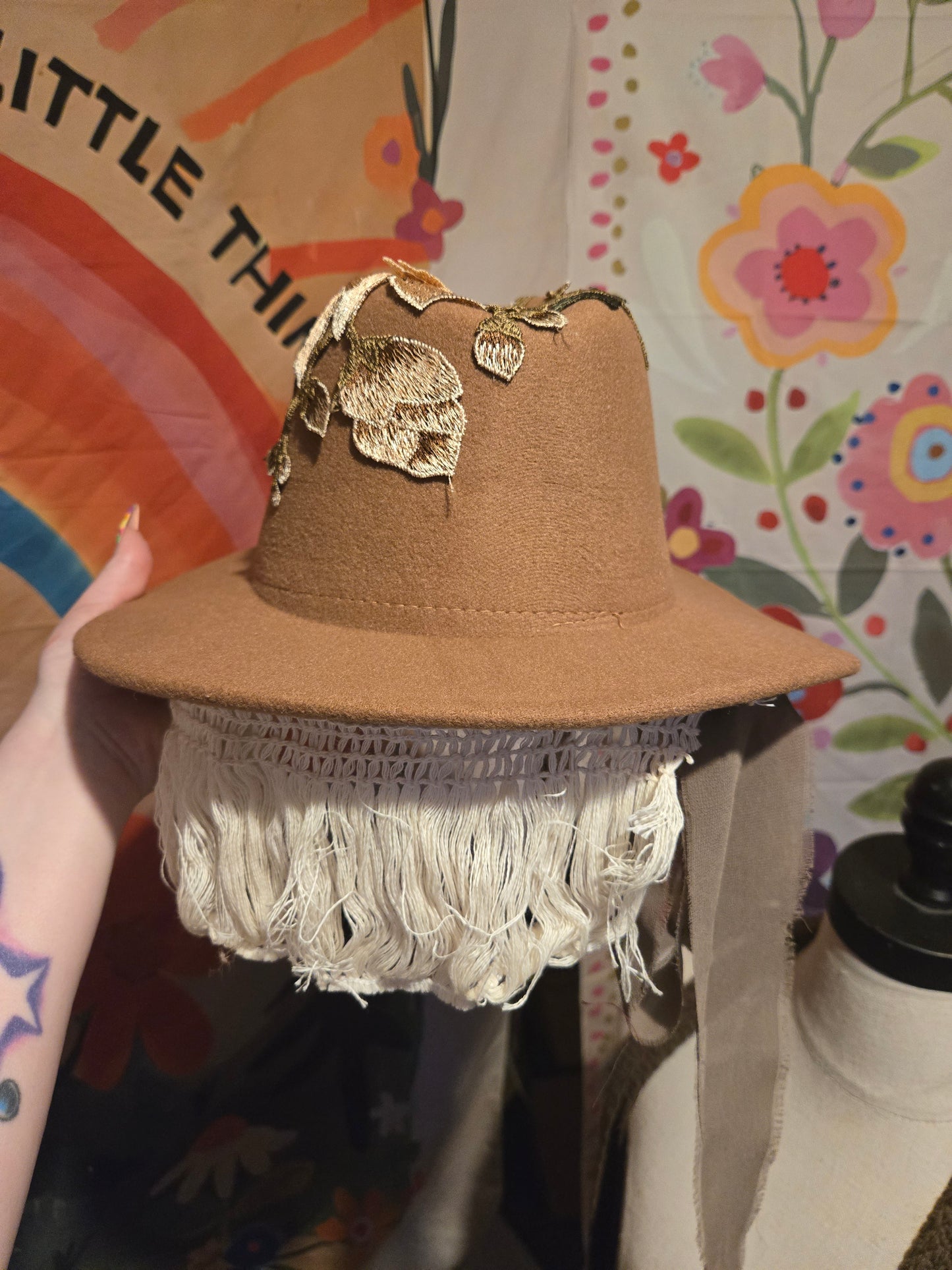 Upcycled Fringe Floral Hat