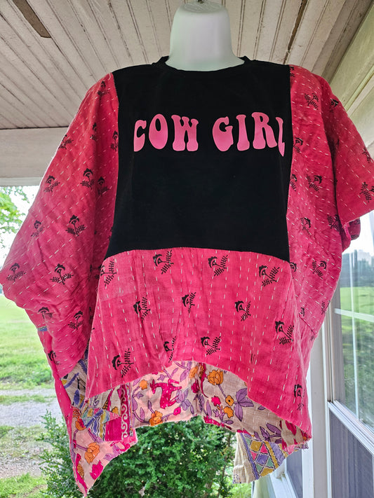 Upcycled Cowgirl Kantha Peplum Tee