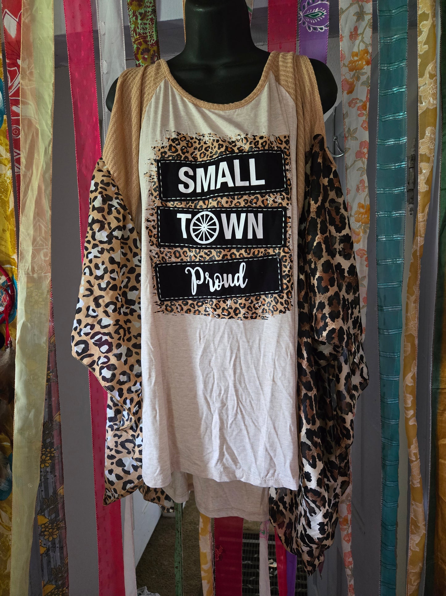 Upcycled Drop Shoulder Cheetah Scarf Tee