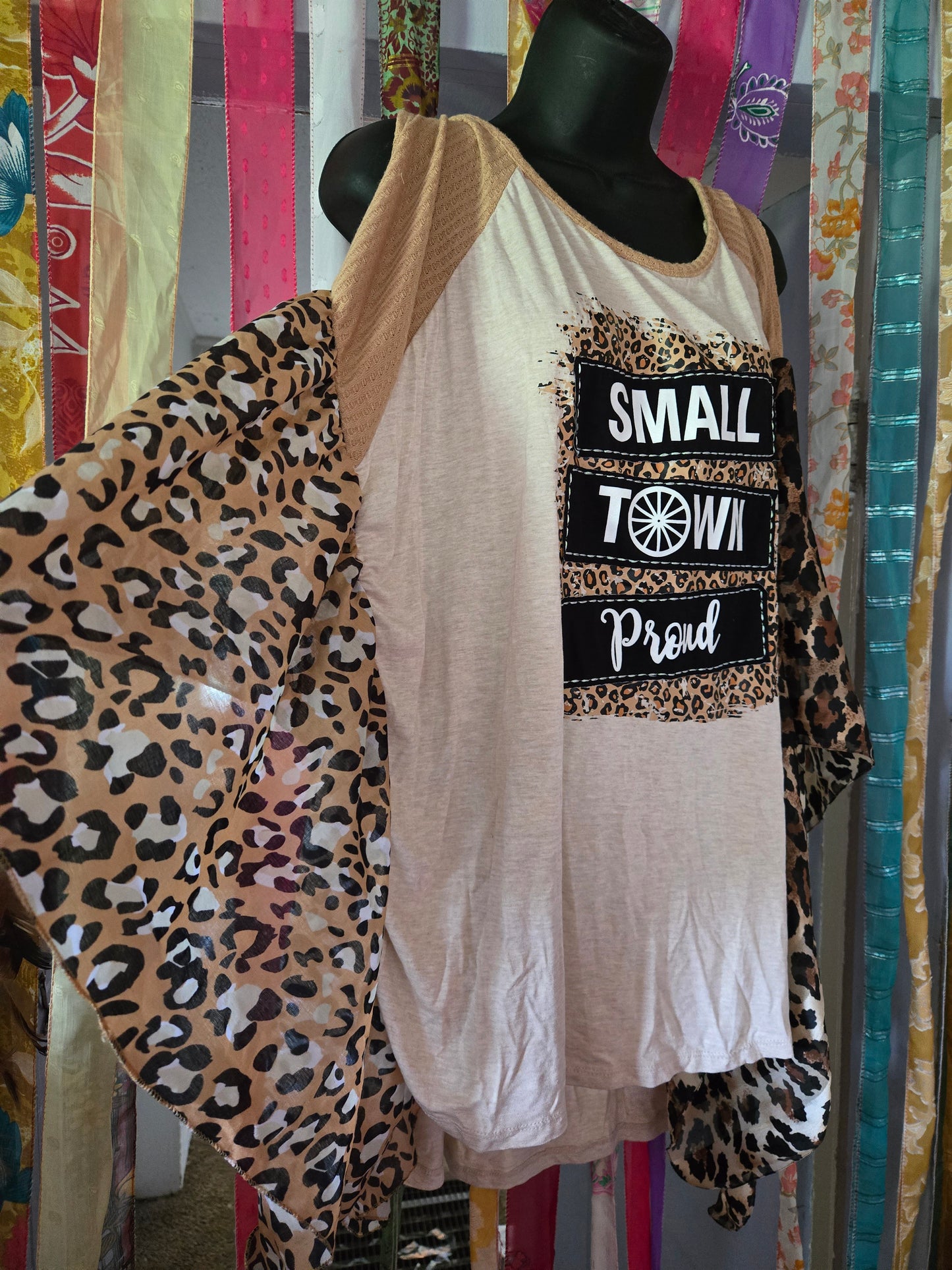 Upcycled Drop Shoulder Cheetah Scarf Tee