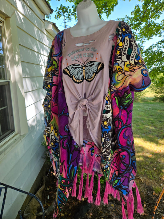 Upcycled Butterfly Ed Hardy Scarf Tee