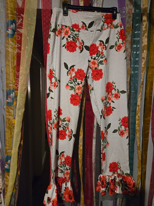 Lynn's Creations, Upcycled Red Floral Pants Size 12