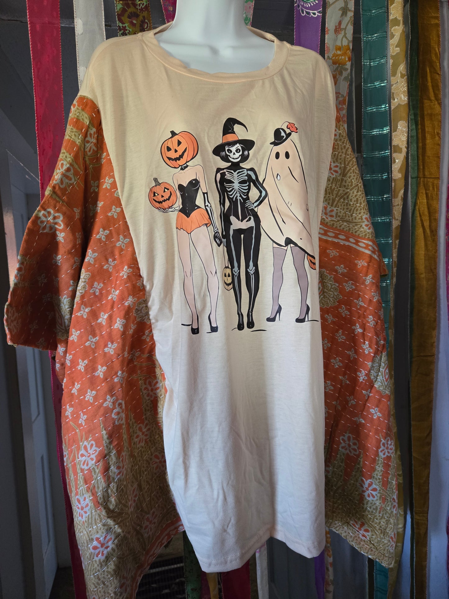 Upcycled Halloween Ladies Kantha Tee